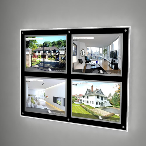 4 x A3 Landscape Framed Wall Mounted LED Light Pocket Kit